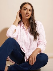 Yours Curve Pink Broderie Long Sleeve Shirt - Image 1 of 5