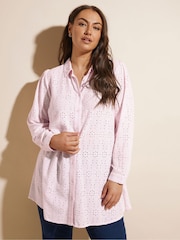 Yours Curve Pink Broderie Long Sleeve Shirt - Image 2 of 5