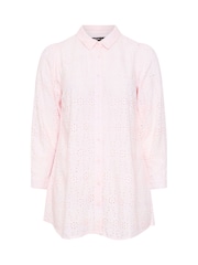 Yours Curve Pink Broderie Long Sleeve Shirt - Image 5 of 5