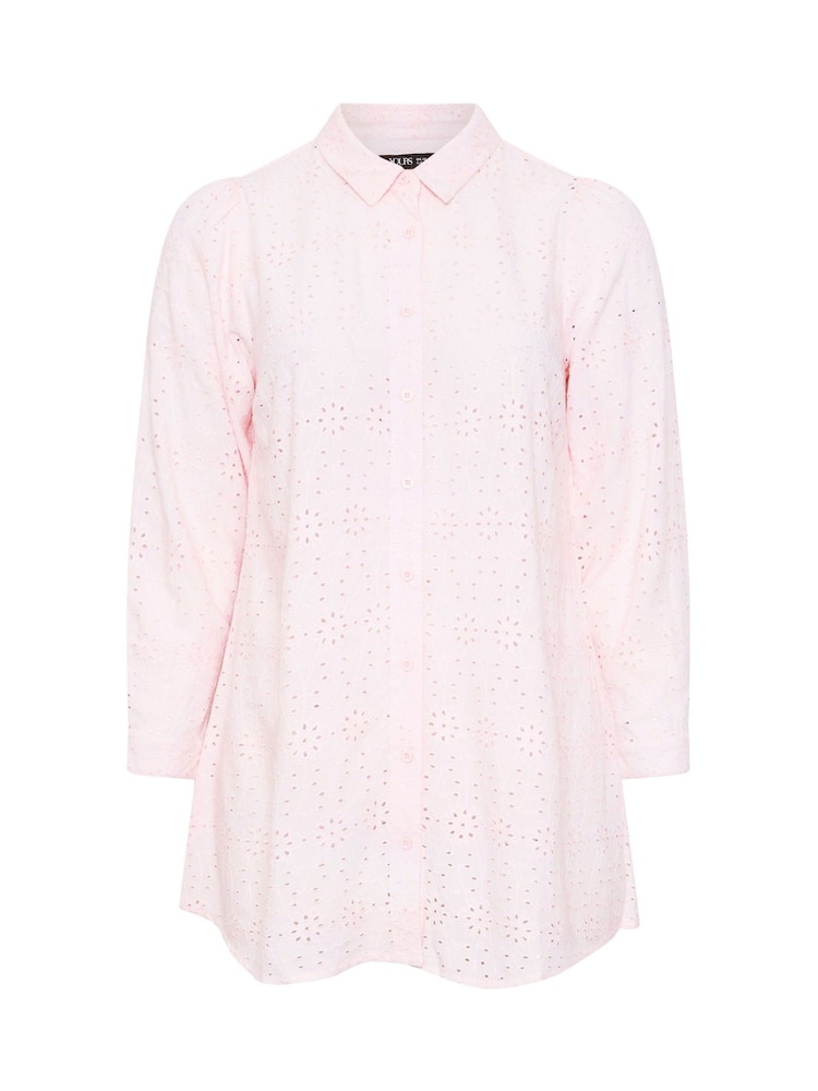 Yours Curve Pink Broderie Long Sleeve Shirt - Image 5 of 5