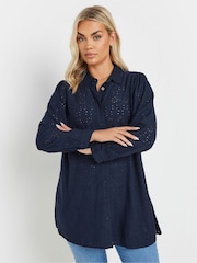 Yours Curve Blue Broderie Long Sleeve Shirt - Image 2 of 6