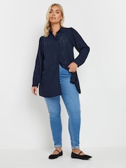Yours Curve Blue Broderie Long Sleeve Shirt - Image 3 of 6