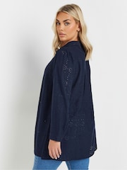 Yours Curve Blue Broderie Long Sleeve Shirt - Image 4 of 6