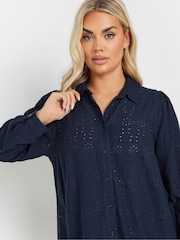 Yours Curve Blue Broderie Long Sleeve Shirt - Image 5 of 6