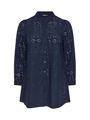 Yours Curve Blue Broderie Long Sleeve Shirt - Image 6 of 6