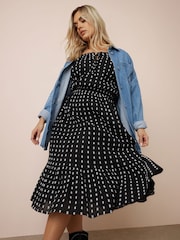 Yours Curve Black Swiss Dot Boho 100% Cotton Dress - Image 1 of 5