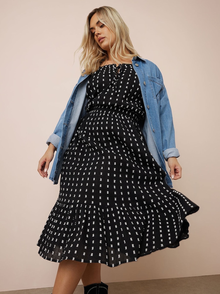 Yours Curve Black Swiss Dot Boho 100% Cotton Dress - Image 1 of 5