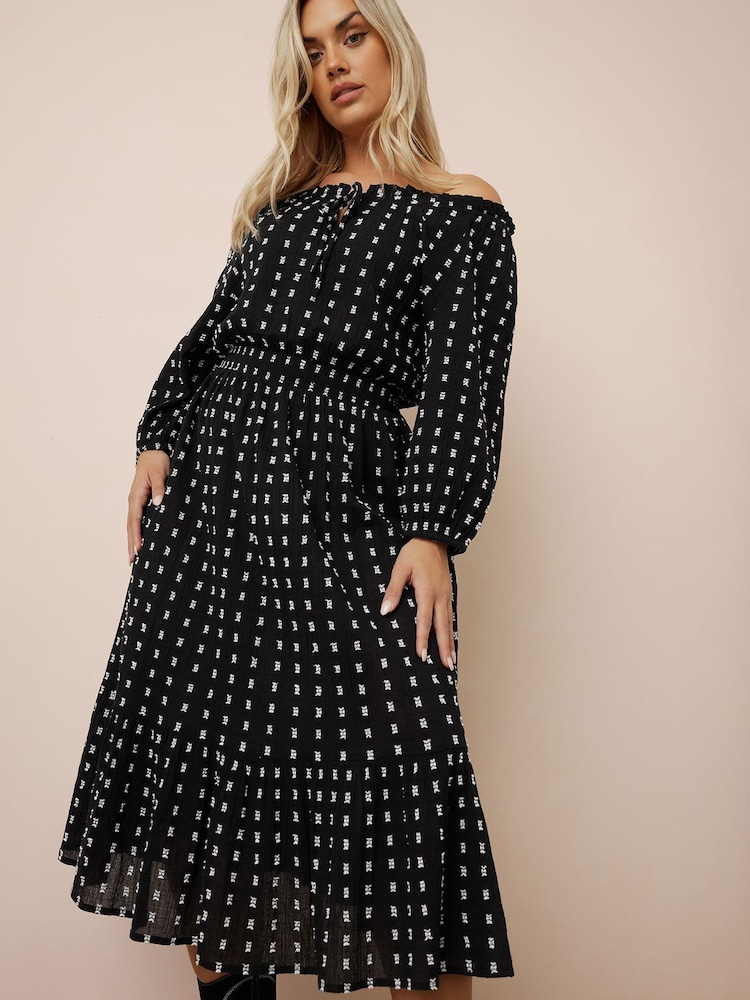 Yours Curve Black Swiss Dot Boho 100% Cotton Dress - Image 2 of 5