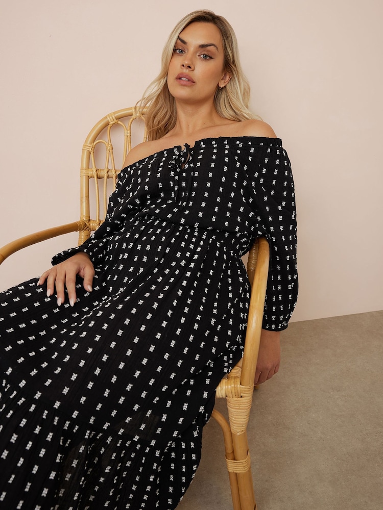 Yours Curve Black Swiss Dot Boho 100% Cotton Dress - Image 3 of 5