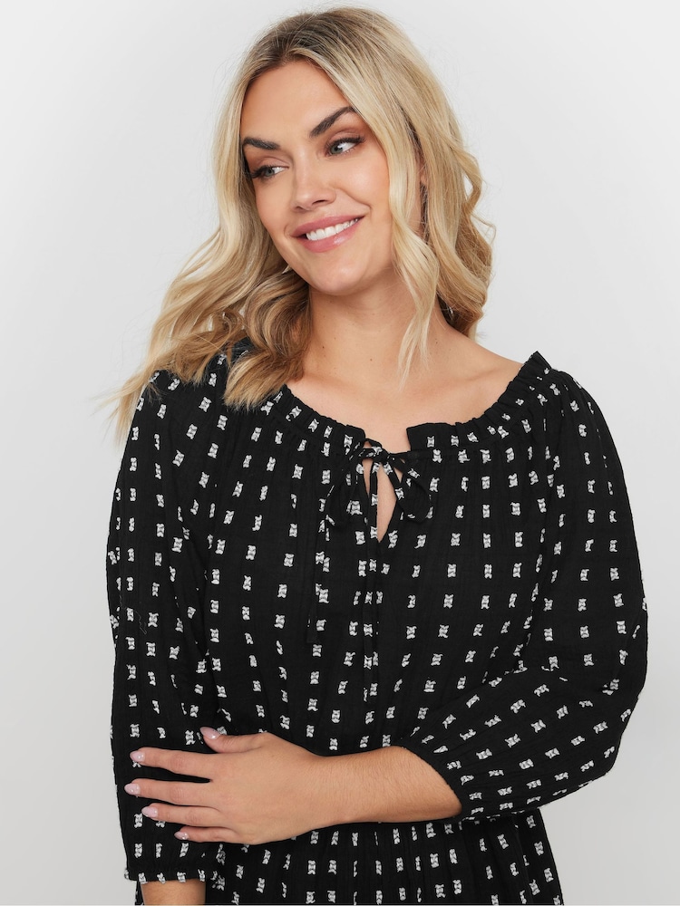 Yours Curve Black Swiss Dot Boho 100% Cotton Dress - Image 4 of 5