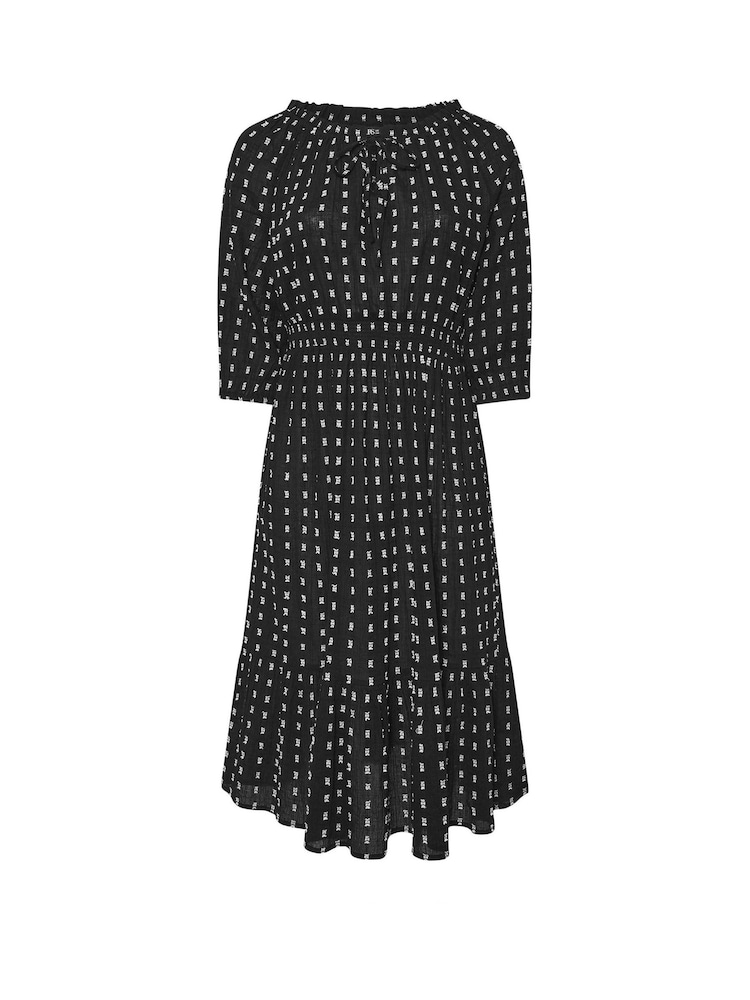Yours Curve Black Swiss Dot Boho 100% Cotton Dress - Image 5 of 5