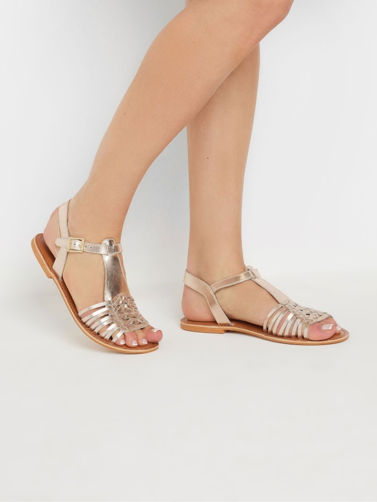 Long Tall Sally Gold Leather Fisherman Sandals - Image 1 of 5