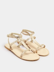 Long Tall Sally Gold T Bar Leather Sandals - Image 2 of 5