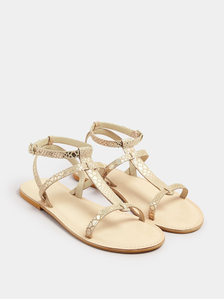Long Tall Sally Gold T Bar Leather Sandals - Image 2 of 5