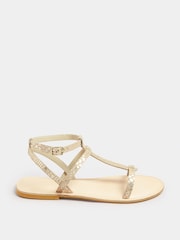 Long Tall Sally Gold T Bar Leather Sandals - Image 3 of 5