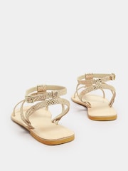 Long Tall Sally Gold T Bar Leather Sandals - Image 4 of 5