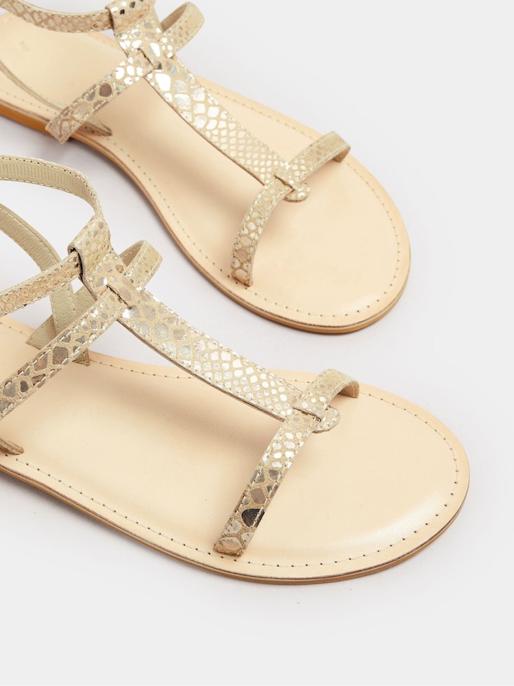 Long Tall Sally Gold T Bar Leather Sandals - Image 5 of 5