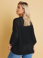 Yours Curve Black Collared Pointelle Jumper - Image 3 of 5