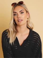 Yours Curve Black Collared Pointelle Jumper - Image 4 of 5