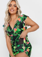 Yours Curve Hawaii Floral Angel Swim Dress - Imagen 4 de 6