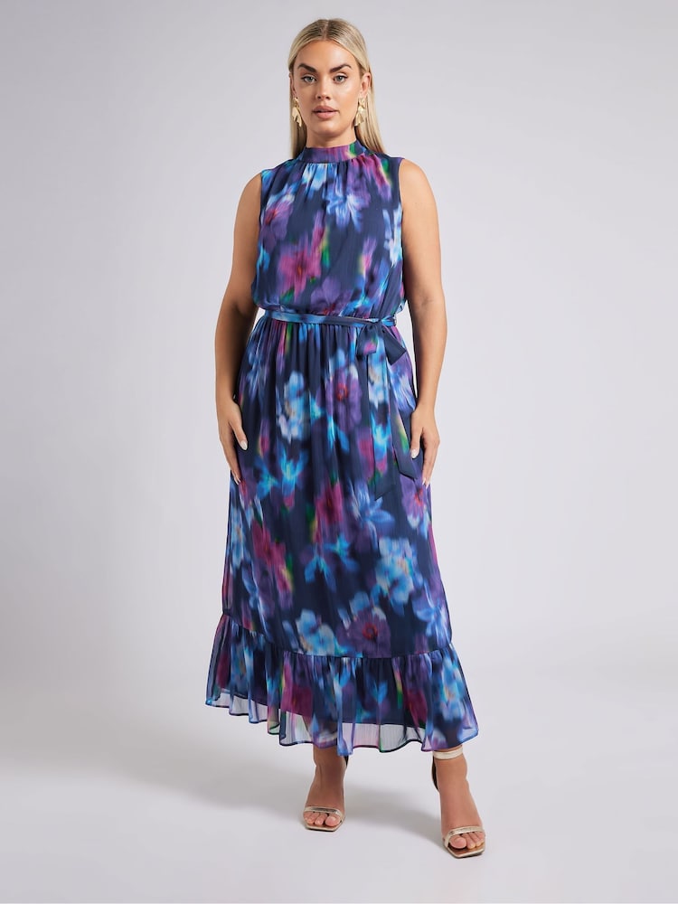 Yours Curve Blue London Tiered Maxi Dress - Image 1 of 6