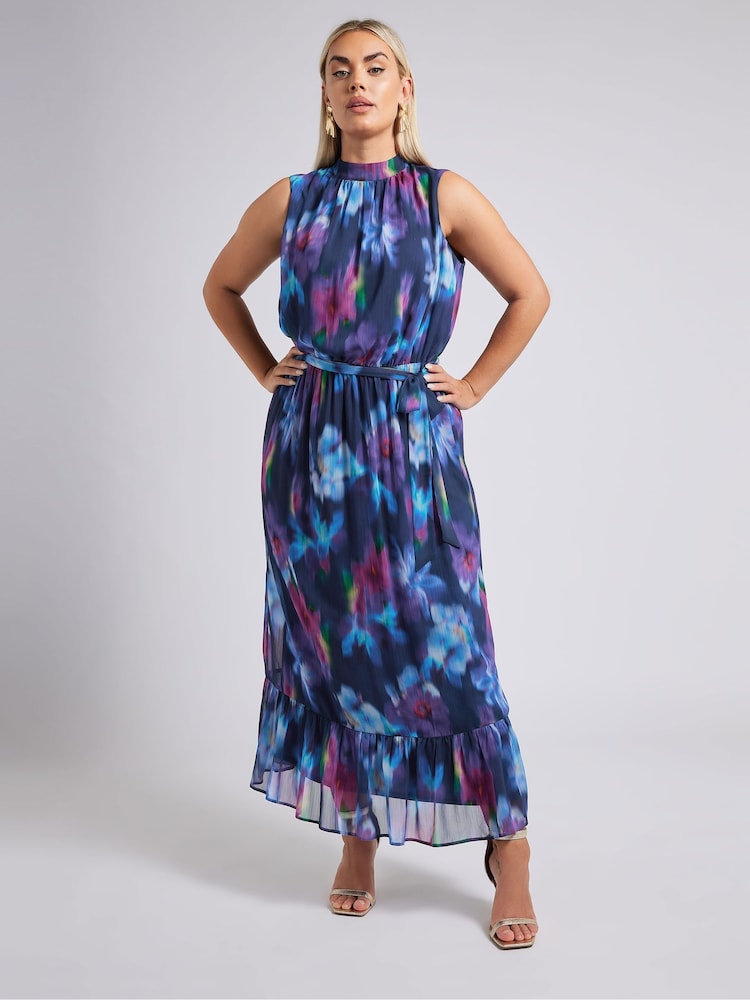 Yours Curve Blue London Tiered Maxi Dress - Image 2 of 6