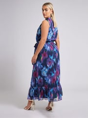 Yours Curve Blue London Tiered Maxi Dress - Image 3 of 6