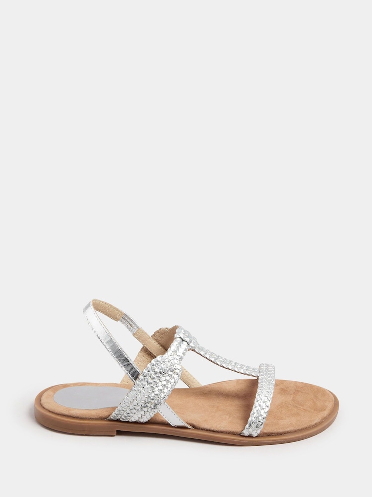 Long Tall Sally Silver T Bar Plaited Leather Sandals - Image 2 of 5
