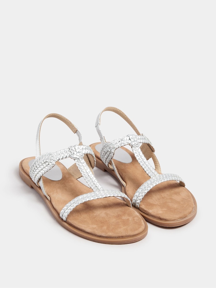 Long Tall Sally Silver T Bar Plaited Leather Sandals - Image 3 of 5