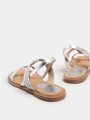 Long Tall Sally Silver T Bar Plaited Leather Sandals - Image 4 of 5