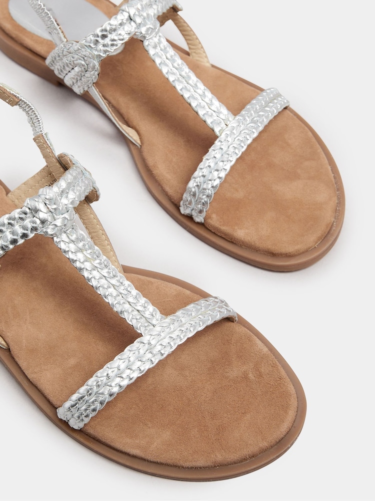 Long Tall Sally Silver T Bar Plaited Leather Sandals - Image 5 of 5