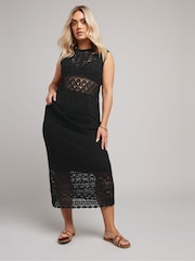 Yours Curve Black Co-ord Pointelle Stitch Skirt - Image 1 of 9