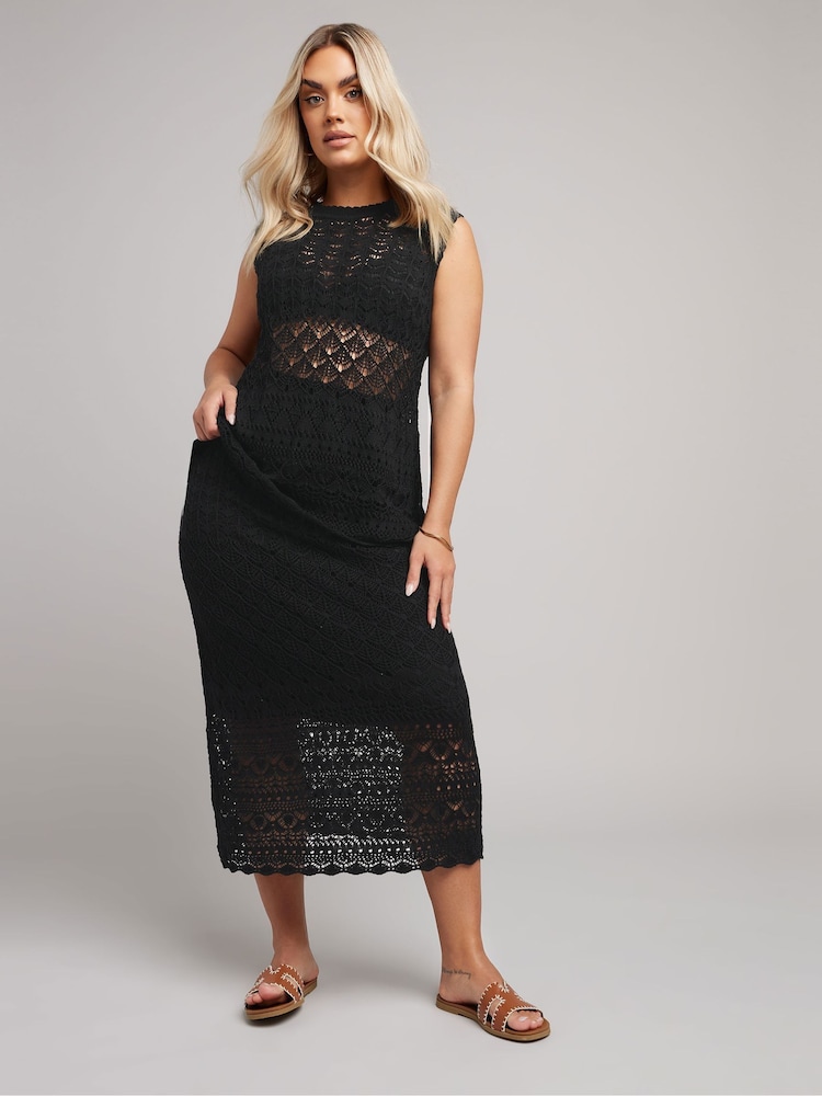 Yours Curve Black Co-ord Pointelle Stitch Skirt - Image 1 of 9