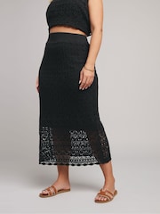 Yours Curve Black Co-ord Pointelle Stitch Skirt - Image 2 of 9
