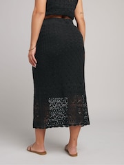 Yours Curve Black Co-ord Pointelle Stitch Skirt - Image 3 of 9