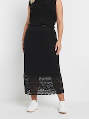 Yours Curve Black Co-ord Pointelle Stitch Skirt - Image 5 of 9