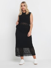 Yours Curve Black Co-ord Pointelle Stitch Skirt - Image 6 of 9