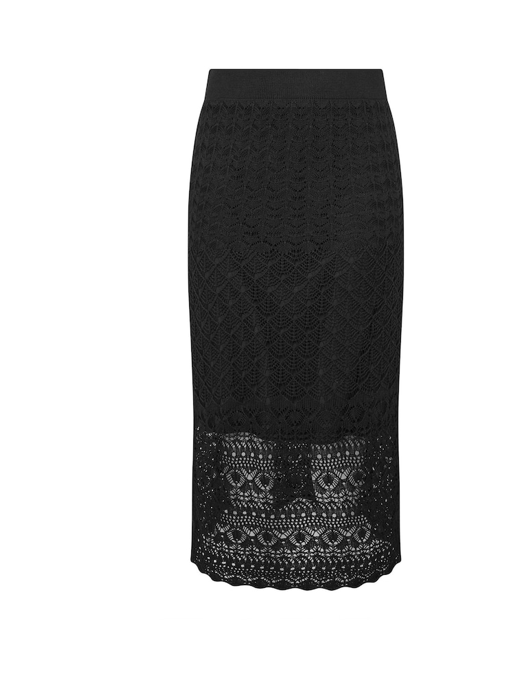 Yours Curve Black Co-ord Pointelle Stitch Skirt - Image 9 of 9