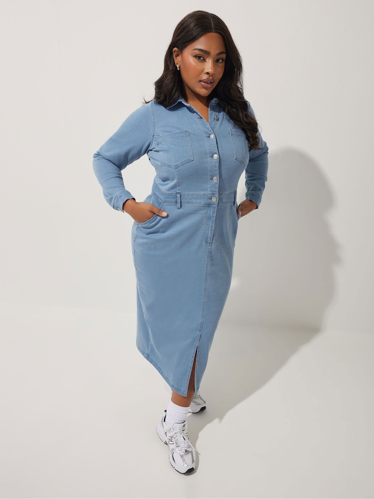 Yours Curve Blue Limited Denim Dress - Image 1 of 5