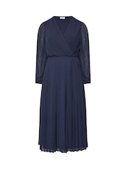 Yours Curve Blue London Dobby Wrap Dress With Bellow Sleeve - Image 5 of 5