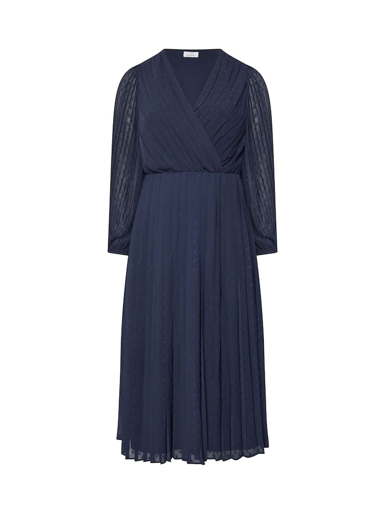 Yours Curve Blue London Dobby Wrap Dress With Bellow Sleeve - Image 5 of 5