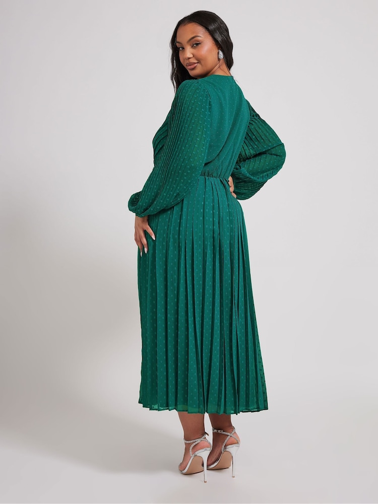 Yours Curve Green London Dobby Wrap Dress With Bellow Sleeve - Image 2 of 5