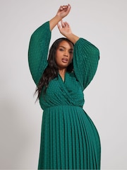 Yours Curve Green London Dobby Wrap Dress With Bellow Sleeve - Image 3 of 5