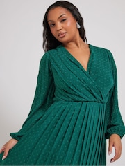 Yours Curve Green London Dobby Wrap Dress With Bellow Sleeve - Image 4 of 5