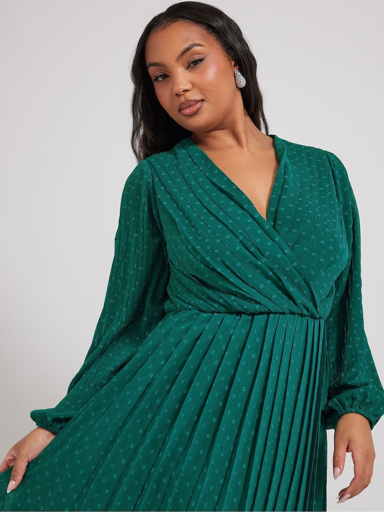 green dobby dress Buy Oliver Bonas Green Dobby Polka Dot V-Neck Puff Sleeve Midi Dress from Next USA
