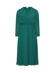 Yours Curve Green London Dobby Wrap Dress With Bellow Sleeve - Image 5 of 5