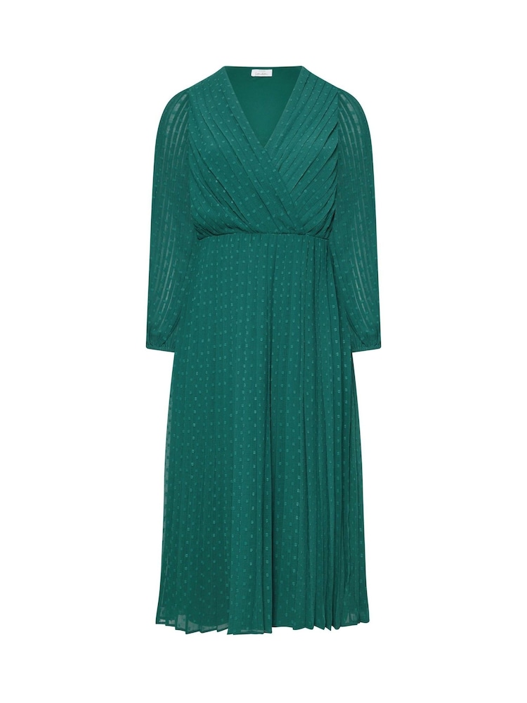 Yours Curve Green London Dobby Wrap Dress With Bellow Sleeve - Image 5 of 5
