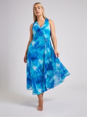 Yours Curve Blue London V-Neck Mesh Drape Maxi Dress - Image 2 of 5