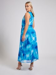 Yours Curve Blue London V-Neck Mesh Drape Maxi Dress - Image 3 of 5