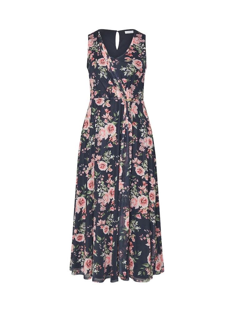 Yours Curve Blue London V-Neck Mesh Drape Maxi Dress - Image 6 of 6